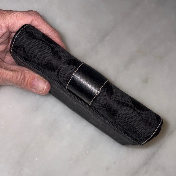 Coach Wallet Black Jacquard Signature Stripe Compact Sized Tri-Fold - Picture 4 of 11